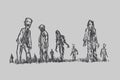 Halloween concept of zombie crowd walking around the city Royalty Free Stock Photo