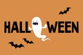 Halloween conceptual sign. Evil ghost and black bats