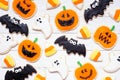 Halloween cookie background on white wood