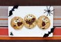 Halloween cookie, chocolate american cookies with candy eyes