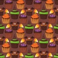 Halloween cookie seamless pattern background food night cake party trick or treat candies vector illustration. Royalty Free Stock Photo