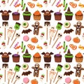 Halloween cookie seamless pattern background food night cake party trick or treat candies vector illustration. Royalty Free Stock Photo