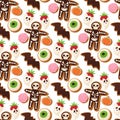 Halloween cookie seamless pattern background food night cake party trick or treat candies vector illustration. Royalty Free Stock Photo