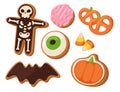 Halloween cookie symbols of food night cake party trick or treat candies vector illustration.