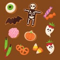 Halloween cookie symbols of food night cake party trick or treat candies vector illustration. Royalty Free Stock Photo