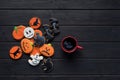 Halloween cookies and cup of coffee Royalty Free Stock Photo