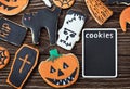 Halloween cookies on a wooden background
