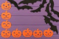 Halloween corner frame with pumpkin paper silhouettes and bats Royalty Free Stock Photo