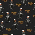 Halloween 2020 Coronavirus skeletons wearing face masks seamless pattern. Covid social distancing Halloween repeating
