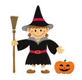 Halloween costume girl illustration with pumkin head Royalty Free Stock Photo