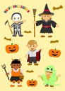 Halloween costume kids illustration with pumkin head Royalty Free Stock Photo