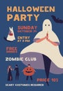 Halloween costume party flat poster vector template. Autumn holiday celebration event invitation. Zombie club