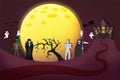 Halloween Costume Party. Group of kids in Halloween costume in the moonlight. Vector illustration EPS10 Royalty Free Stock Photo