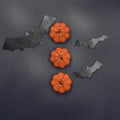 Halloween creative decorative square concept, pumpkins and bats