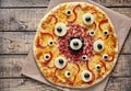 Halloween creative scary food monster pizza snack with eyes Royalty Free Stock Photo