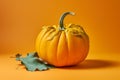 Halloween creative still life. Pumpkins on orange background. Seasonal greeting card for fall, Thanksgiving or Halloween sale. Royalty Free Stock Photo