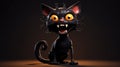 Halloween creepy black cat. Generative AI.