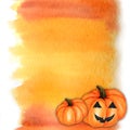 Halloween creepy pumpkin Watercolor hand painted abstract brush strokes pattern. Yellow orange red gradient background