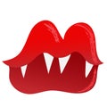 Halloween creepy vampire lips with sharp fangs. Vector illustration icon