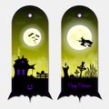 Halloween creepy yellow fantasy vertical banners labels set. Vector illustration.