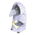 Halloween crow in a cloak with a letter. Made by liner and painted Royalty Free Stock Photo