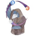 Halloween crow in a cloak rotates the elements. Made by liner and painted Royalty Free Stock Photo