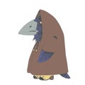 Halloween crow in a cloak sideways. Made by liner and painted Royalty Free Stock Photo
