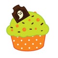 Halloween cupcake icon with chcolate tombstone. vector icon