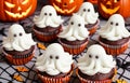 Halloween cupcakes with ghost on top, shallow dof Royalty Free Stock Photo