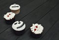 Halloween cupcakes. Mummy and jack-head cupcake. Halloween treat Royalty Free Stock Photo