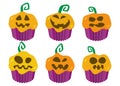 Halloween cupcakes set flat illustration Royalty Free Stock Photo