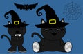 Halloween cute black cat witch cartoon set8