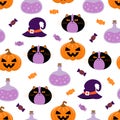 Halloween cute cartoon character seamless pattern, vector illustration Royalty Free Stock Photo