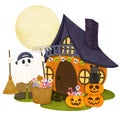 Halloween cute cartoon characters and haunted house Royalty Free Stock Photo