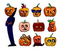 Halloween cute cartoon Pumpkins set