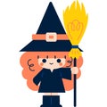 Halloween Cute Cartoon Witch with a Broom