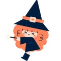 Halloween Cute Cartoon Witch Casting a Spell with a Magic Wand