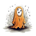 Halloween Cute Ghost Pencil Color Kids Drawing on White Background