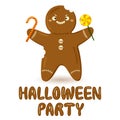 Halloween cute gingerbread. Cartoon cookie vector illustration. Kawaii character