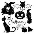 Halloween cute hand drawn elements set, vector illustration Royalty Free Stock Photo