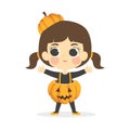 Halloween Cute Pumpkin Jack O Lantern Girl Costume Vector