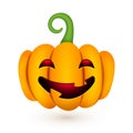 Halloween cute pumpkin. Realistic 3d pumpkin with scary smile funny face on white background for autumn holiday. Vector Royalty Free Stock Photo