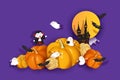 Halloween 3d design, papercut ghoul, vampire, bat, pumpkin, spook, castle Royalty Free Stock Photo