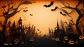 halloween 3d paper cut up graphic on orange background on paper, website, wallpaper, elaborate landscapes