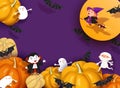 Halloween 3d papercut design, witch, ghoul, vampire, bat, pumpkin, mummy, ghost, moon Royalty Free Stock Photo