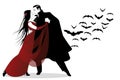 Halloween Dance Party. Romantic vampire couple dancing.