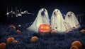 Halloween background with dogs and pumpkin field Royalty Free Stock Photo
