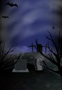 Halloween dark background graveyard with gravestones. Vector