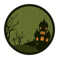 Halloween dark castle and cemetery scene