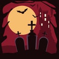 Halloween dark haunted castle in cemetery scene Royalty Free Stock Photo